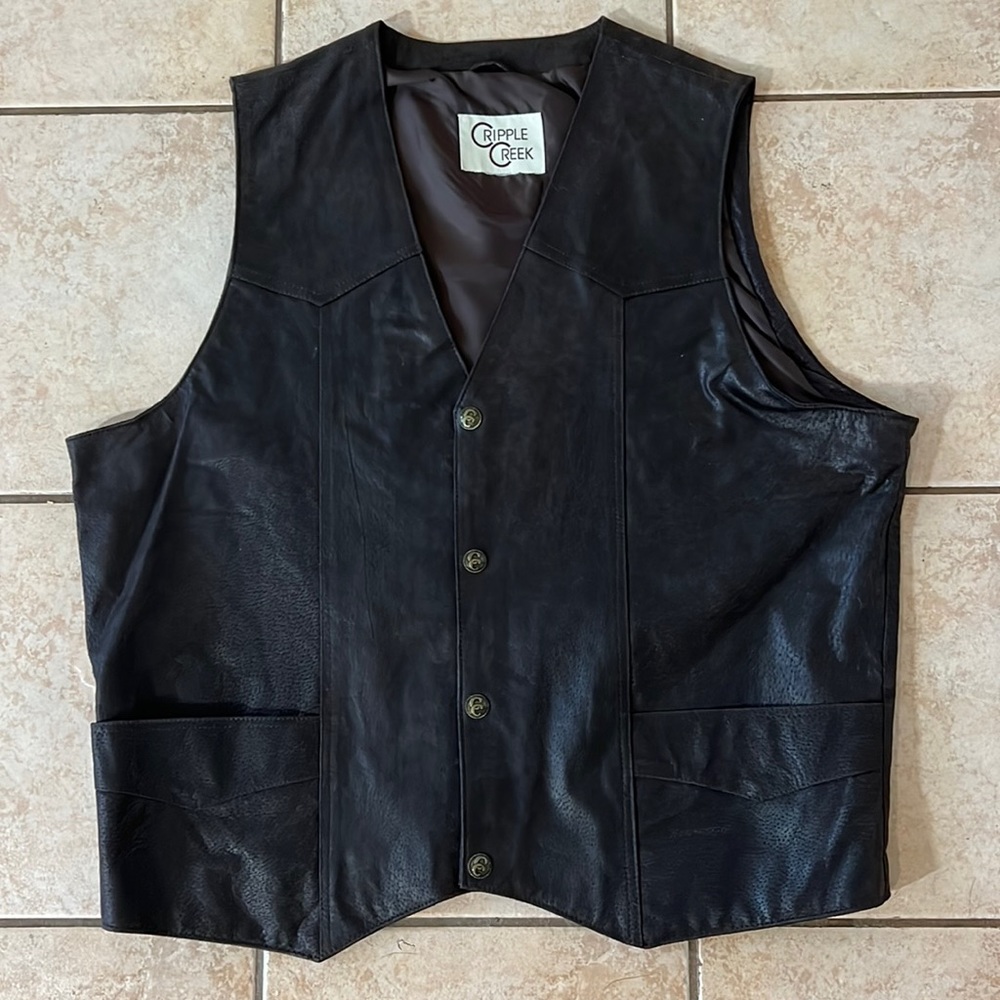 Men’s Antique Suede Leather Vest Snap Buttons Espresso‎ Brown, Sz Large - Picture 3 of 11